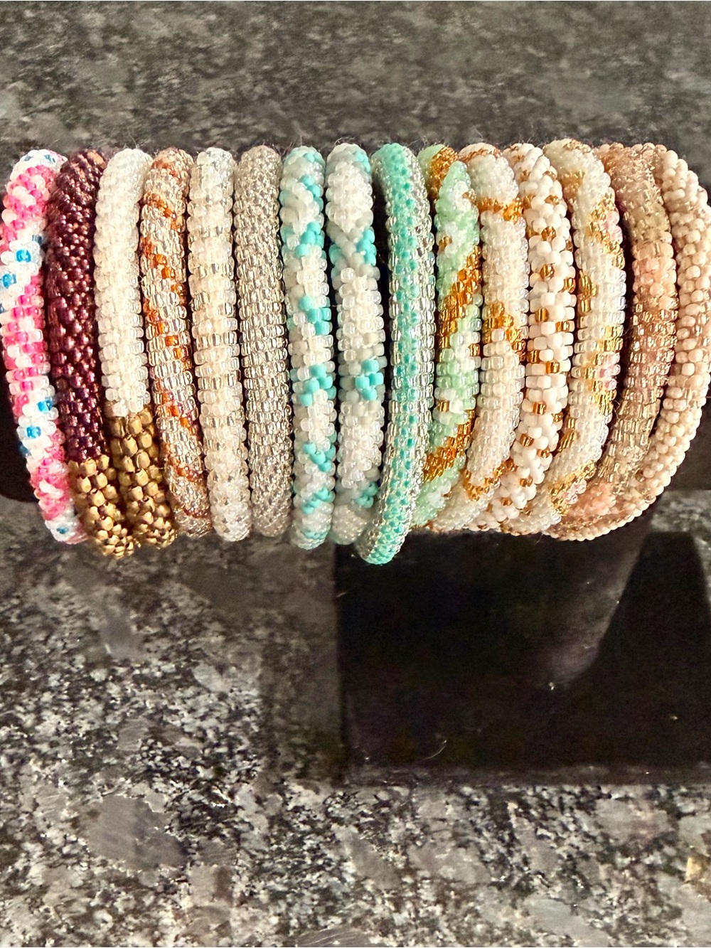 Teal, Gold, Silver, and Multi-Color Beaded Stackable Bracelets, Mixed Designs!